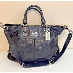 Vtg COACH Madison Large Black Leather Satchel Rear Zipper Purse Hand Bag 12935